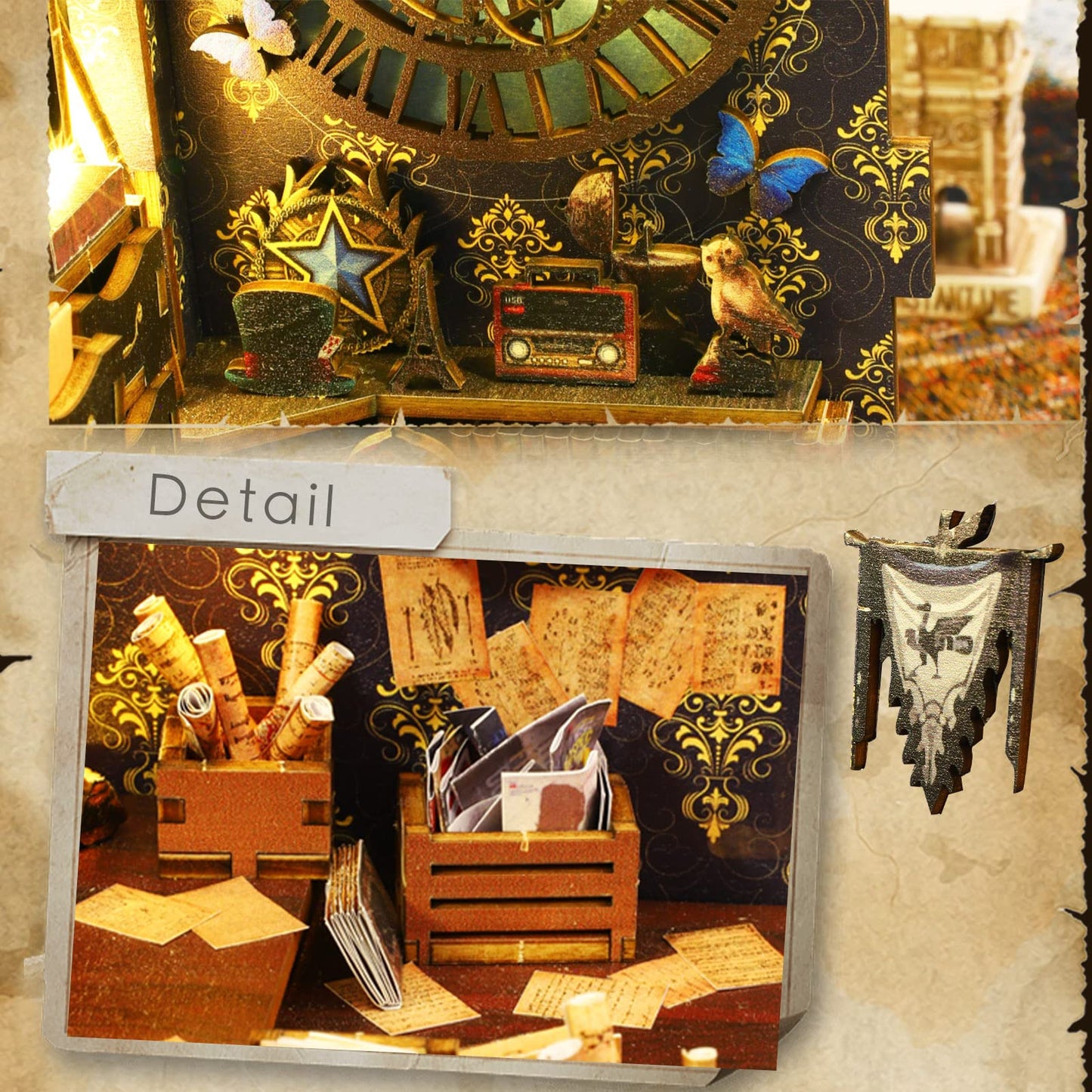 DIY Book Nook Kit, Book Nook Shelf Insert Kit Light Up Bookends,DIY Miniature Dollhouse Booknook Kits for Adults (Detective Agency)