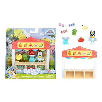 Bluey Farmers Market Playset, Toy Store Playset with Articulated Figurine, Toy Scale, Dollar Bucks, and Food Items, Shopping Toys for Kids Ages 3+