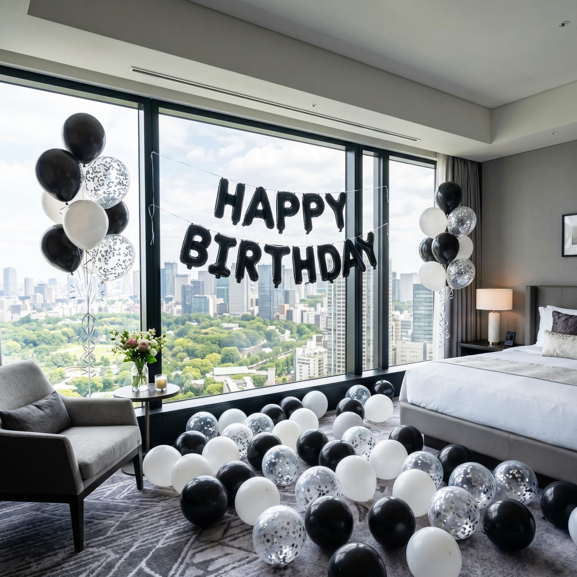 TONIFUL Black Happy Birthday Balloons Banner Decoration 16 Inch Mylar Foil Letters Birthday Sign Banner Bunting Reusable for 30th 40th 50th 60th Men