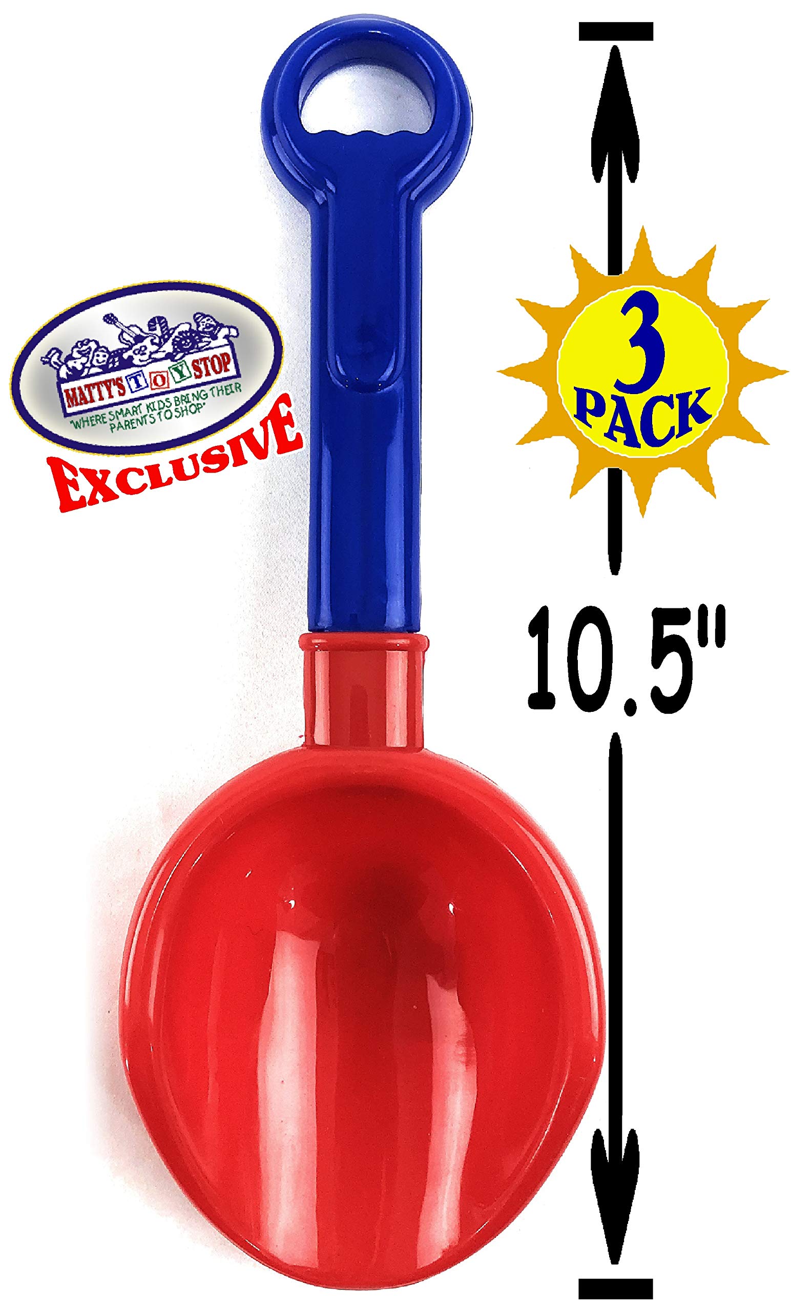 Matty's Toy Stop 10.5" Kids Multi-Color Sand Scoop Plastic Shovels for Sand & Beach (Red/Blue, Yellow/Green & Green/Yellow) Complete Gift Set Bundle
