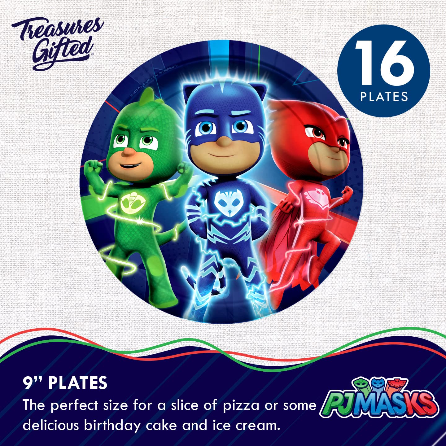 Treasures Gifted Officially Licensed PJ Masks Birthday Party Supplies - Serves 16 Guests - Dinnerware Deluxe Set PJ Masks Party Party Decorations