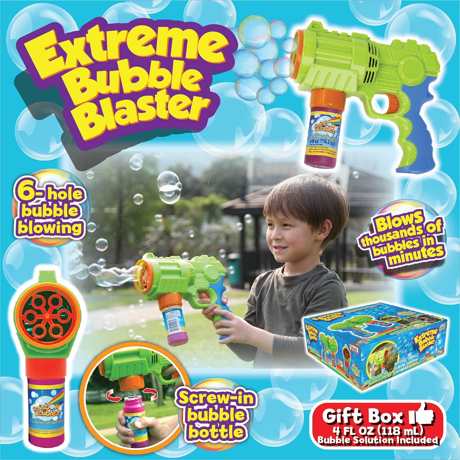 Bubble Blaster (Automatic Bubble Gun w/ 1 Bubble Solution in Gift Box), Party Hurray