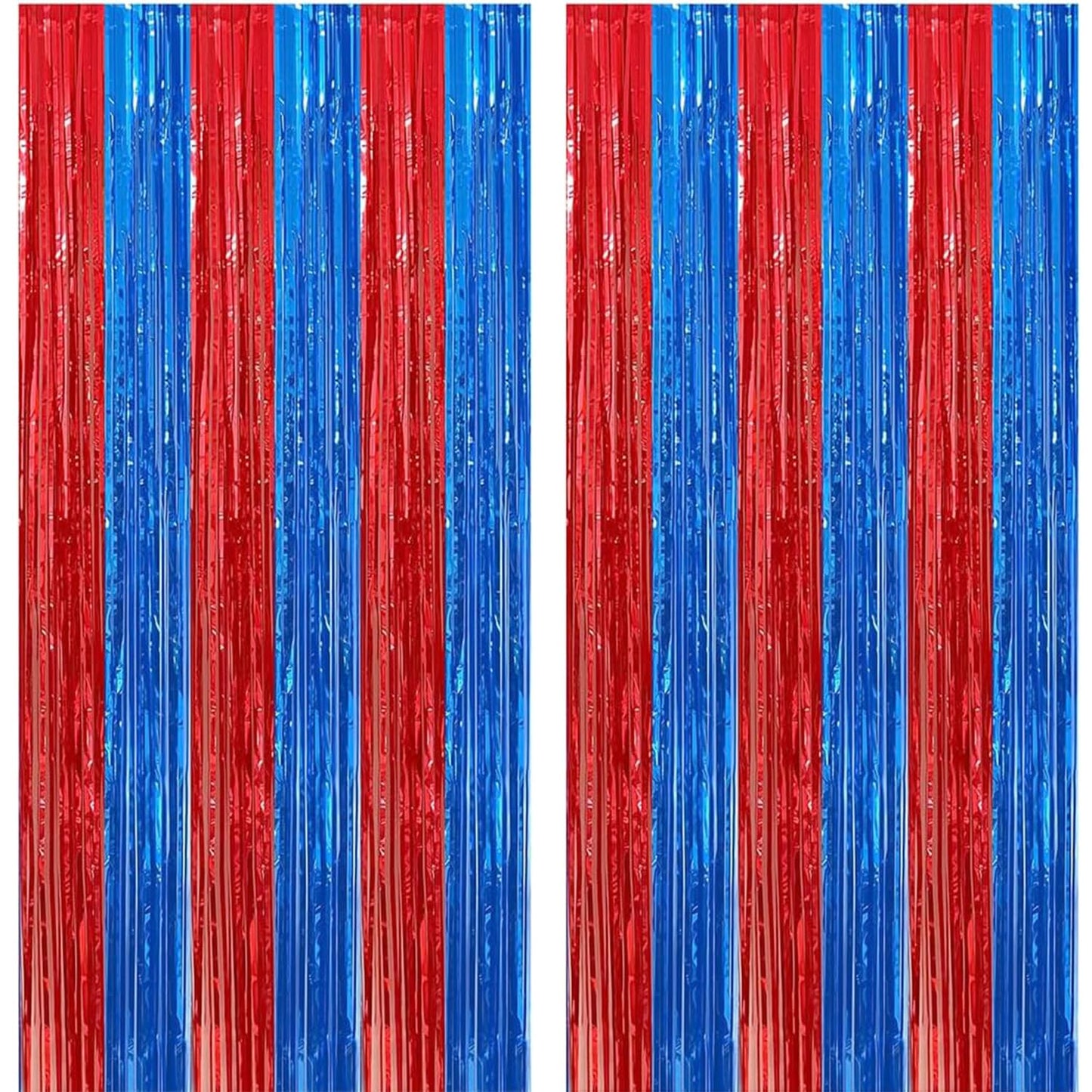 4 Pack Red and Blue Foil Fringe Curtains Backdrops 3.3x6.6 ft