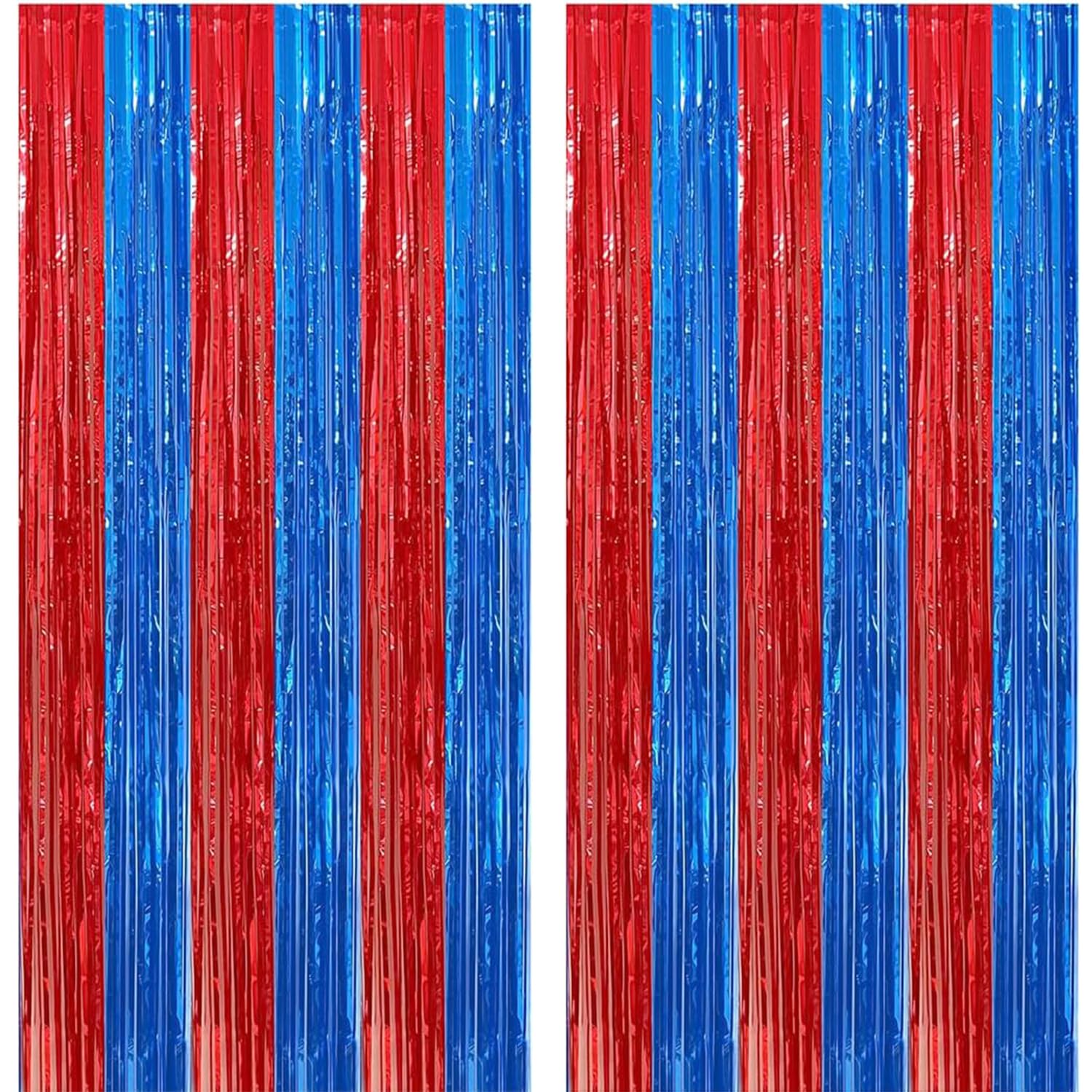 4 Pack Red and Blue Foil Fringe Curtains Backdrops 3.3x6.6 ft