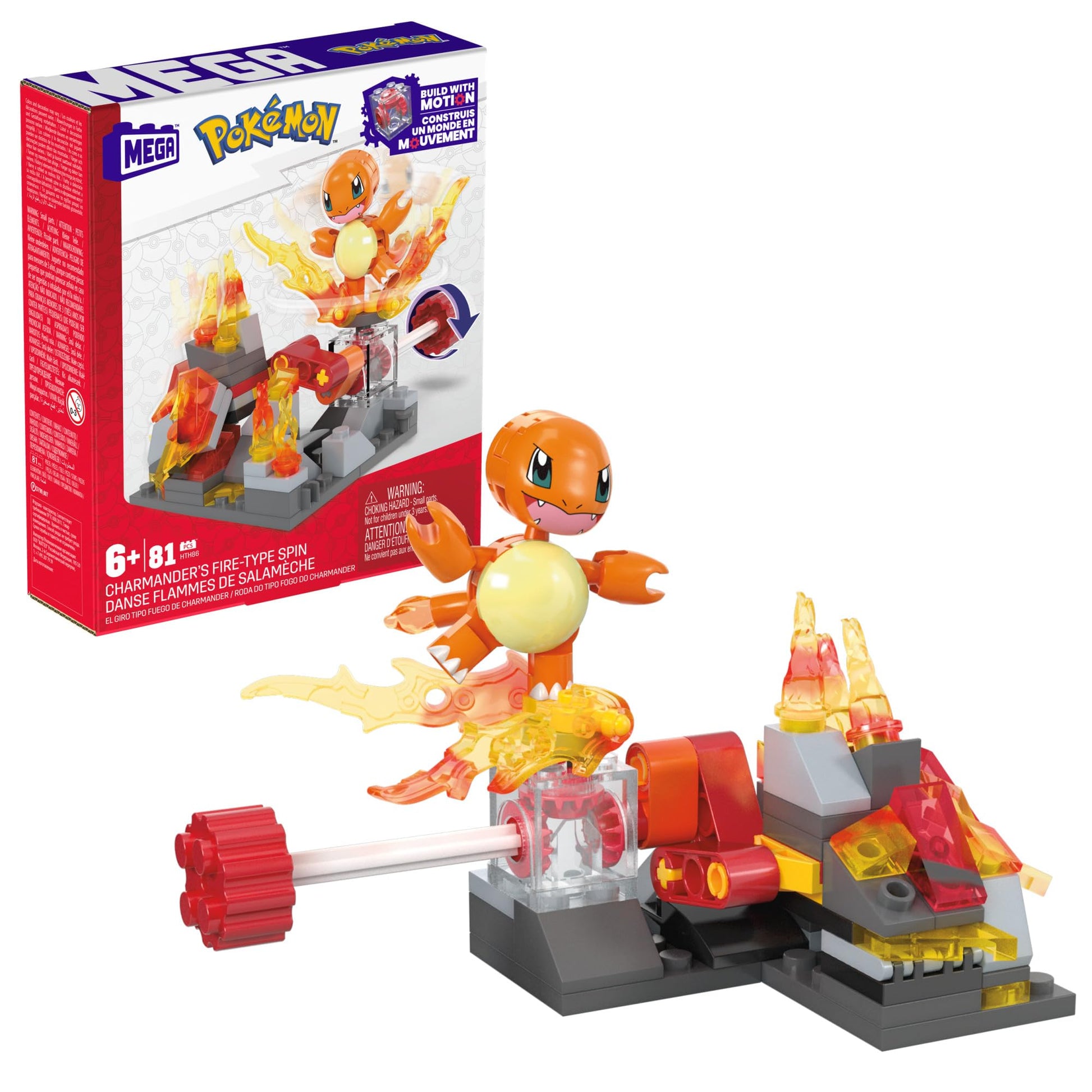 MEGA Pokémon Building Toys Set Charmander’s Fire-Type Spin with 81 Pieces, 1 Poseable Character and Motion, for Kids