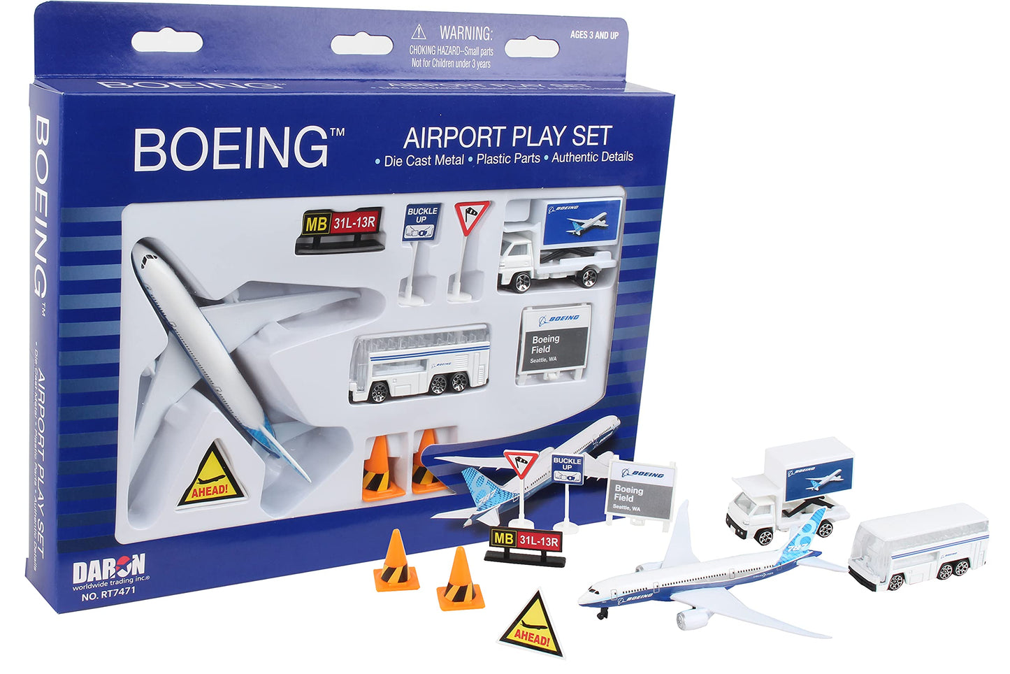 Daron Airport Playset - Boeing 787 - Die-Cast Metal Airplane Toy with Plastic Accessories and Vehicles for Kids Ages 3+