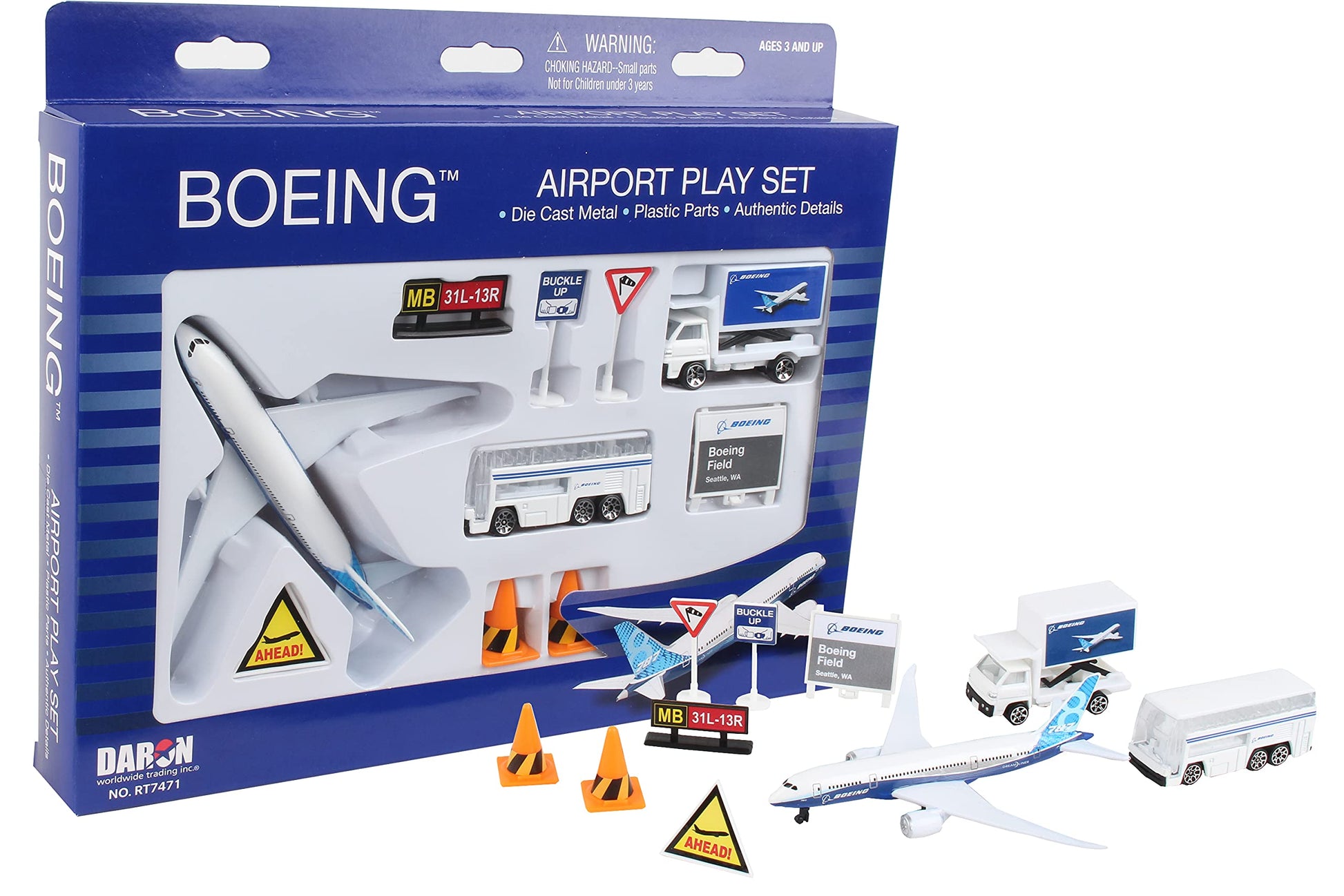 Daron Airport Playset - Boeing 787 - Die-Cast Metal Airplane Toy with Plastic Accessories and Vehicles for Kids Ages 3+