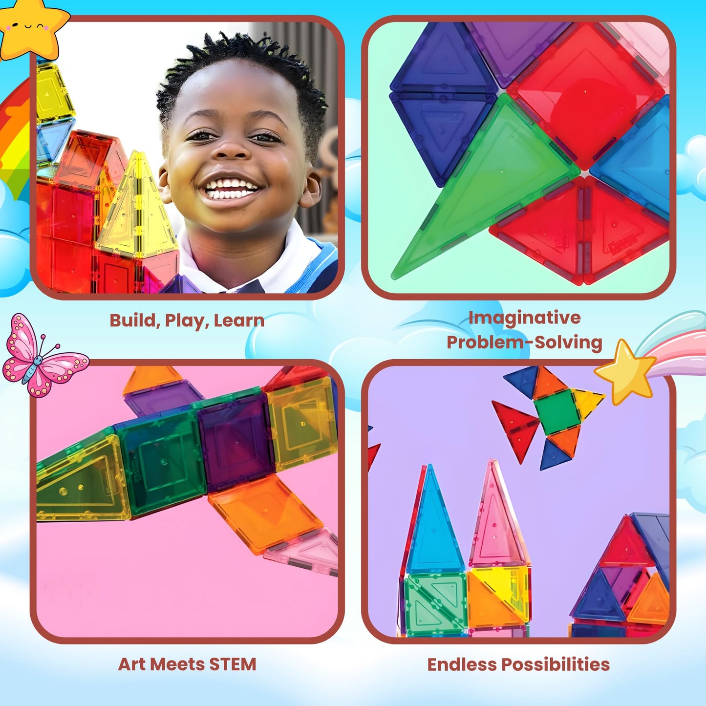 AURA PLAYY 100 Piece Magnetic Tiles Set - 3D Magnet Building Blocks, STEM Educational Construction Toy for Toddlers & Kids | Creativity, Learning,