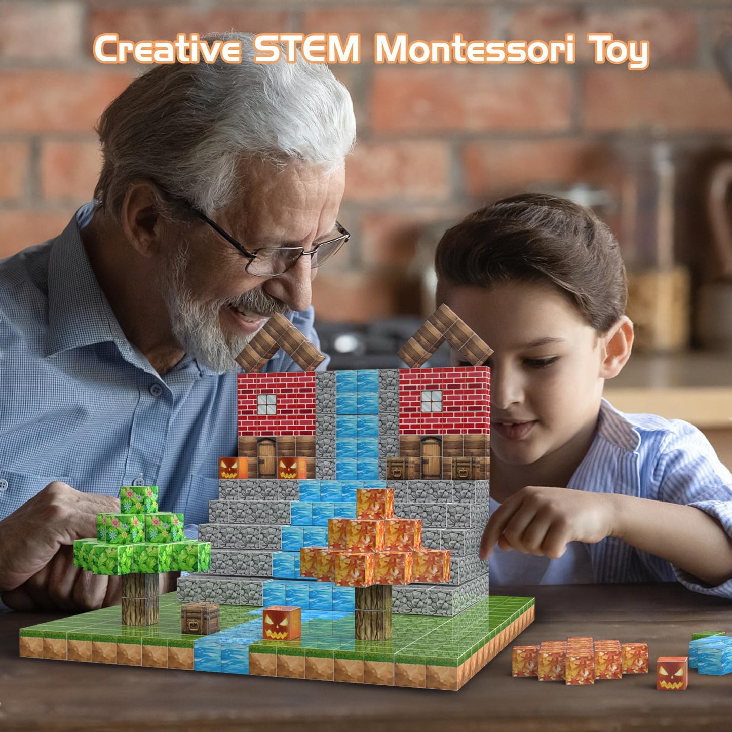 AESGOGO Magnetic Blocks, 72PCS STEM Montessori Toy for Crafting a Magnet DIY-World, Creative Building Toys for Boys Girls Kids Ages 3-5 5-7 6-8