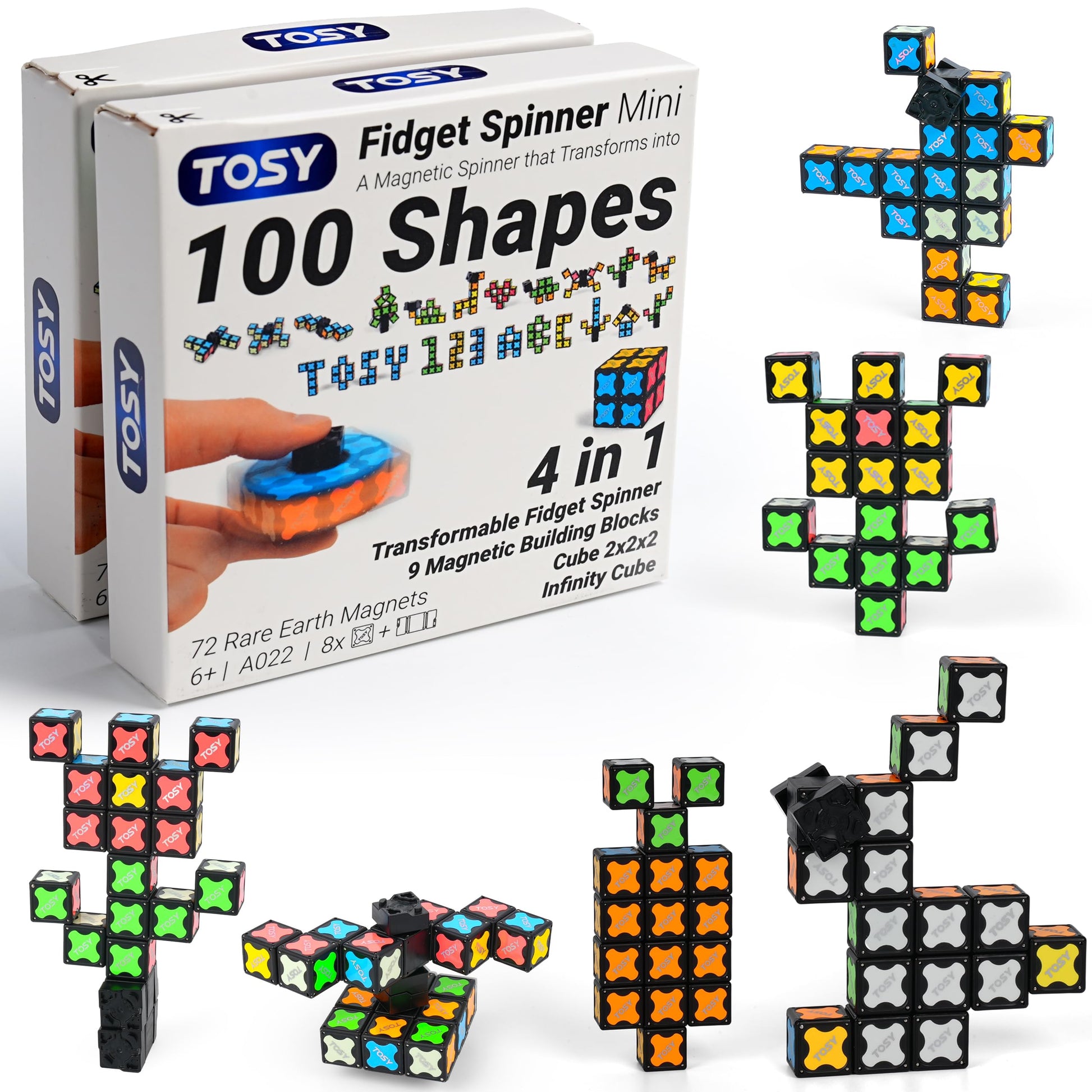 TOSY Magnet Fidget Spinner Mini - 8 Blocks, 3 in 1 Toy: Transformable Fidget Spinner, Infinity Cube, 2x2 Puzzle Cube, Stress Relief, STEM Magnet Tiles