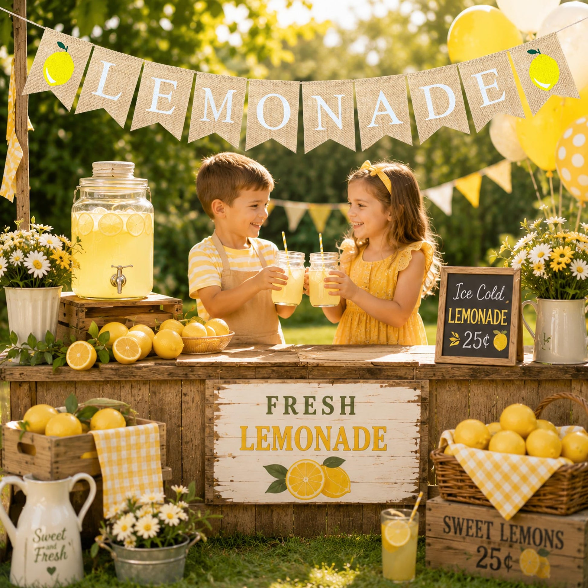 Uniwish Burlap Lemonade Banner Lemonade Stand Decorations Supplies