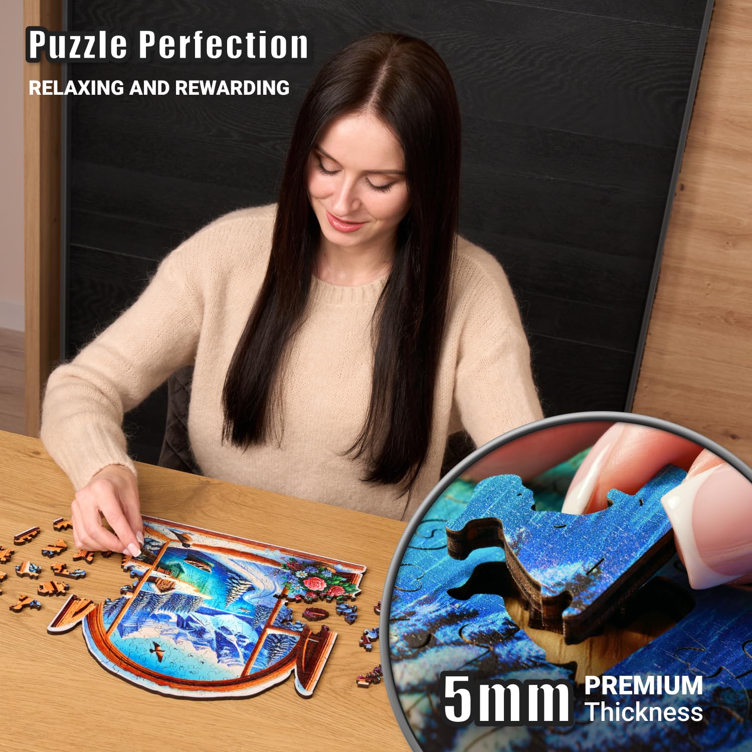 LEOGOR Wooden Jigsaw Puzzles for Adults 200 Pieces (11.1 × 10.9 in), Winter Puzzle, Extra-Thick 5 mm Wood, Unique Animal Shapes, Relaxing for Adults