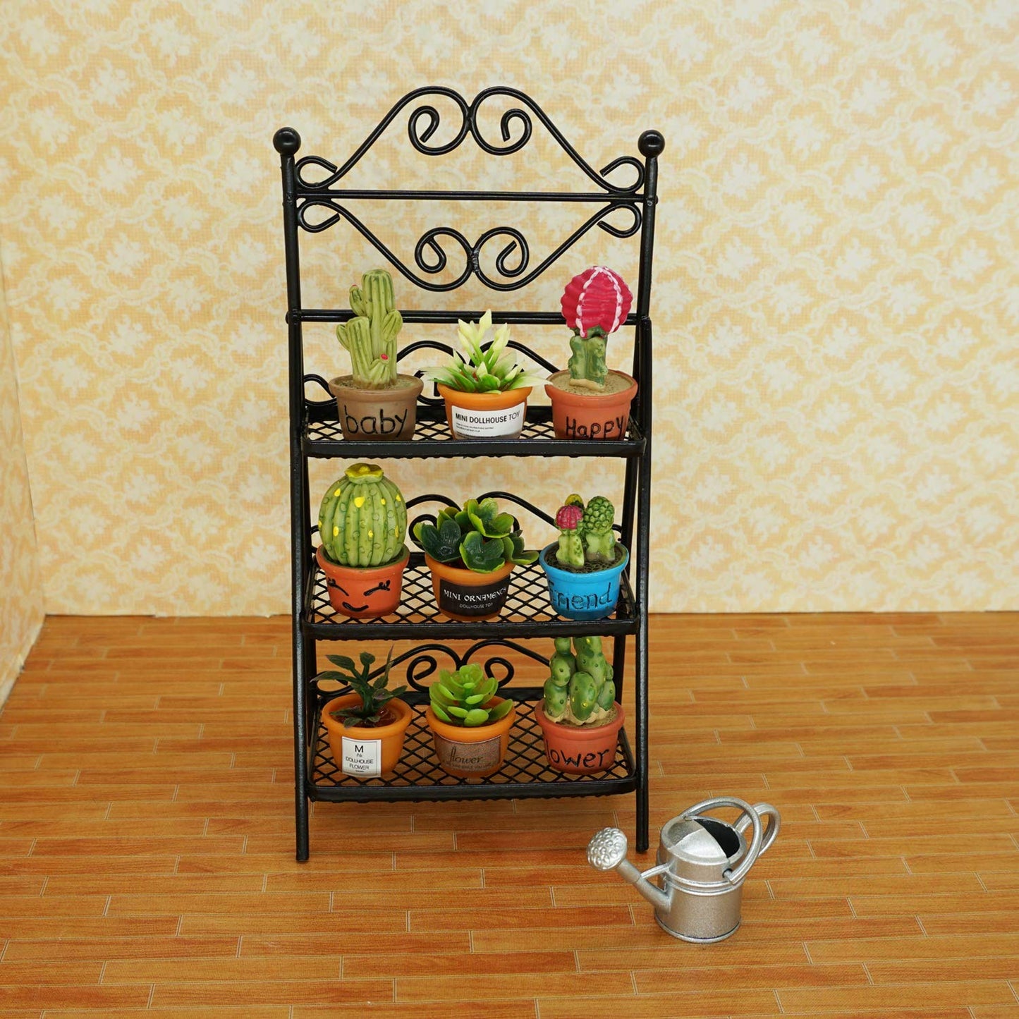 SAMCAMI Dollhouse Furniture Flower Stand Set (11pieces) - Vintage Metal Plant Stand and Other Miniature Accessories for 1 12 Scale Dollhouse Balcony
