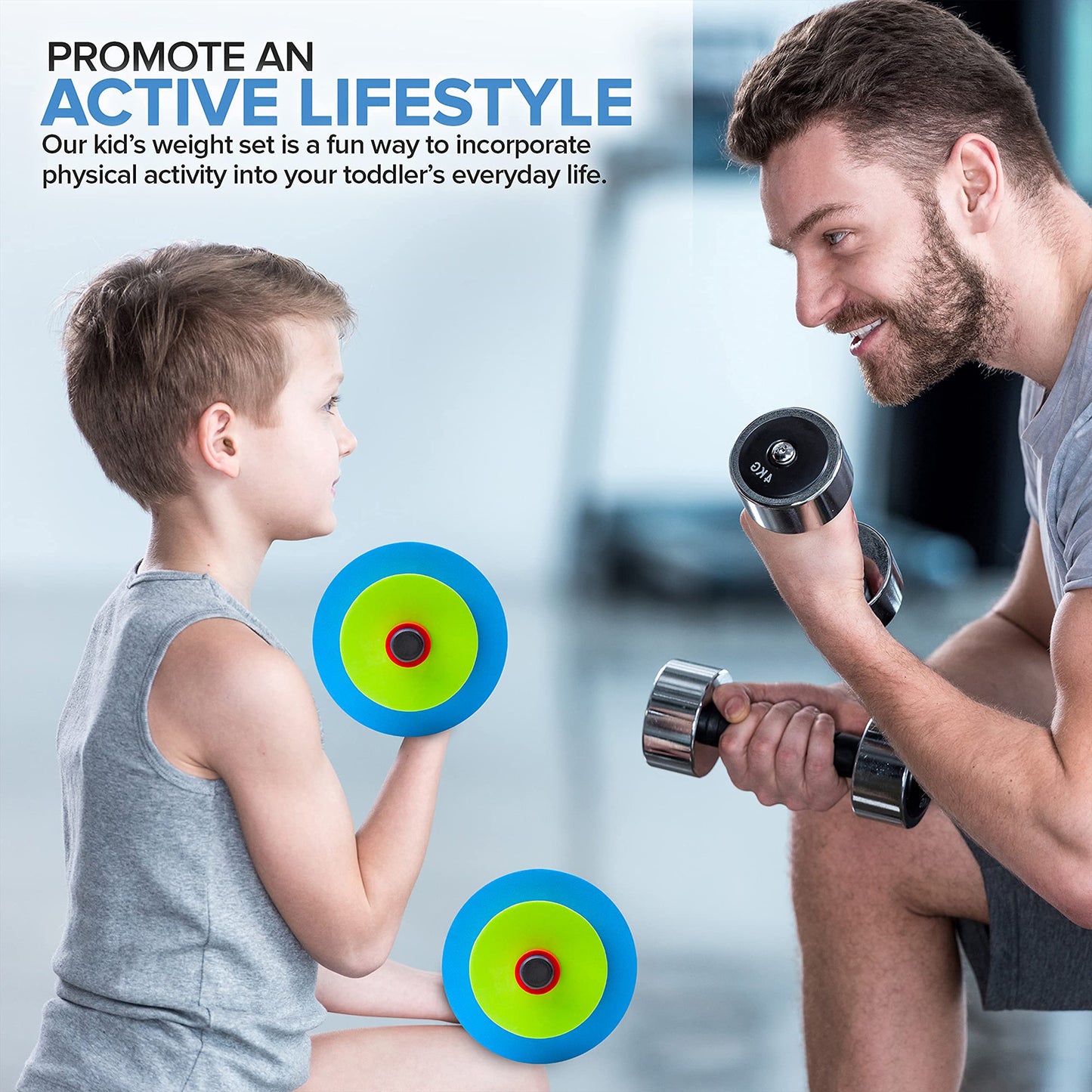 Modern Innovations Kids Weight Set (2 Pack) Toy Dumbbells, Baby Dumbbell Workout Weights, Fun Fitness and Exercise Equipment for Toddlers - Blue