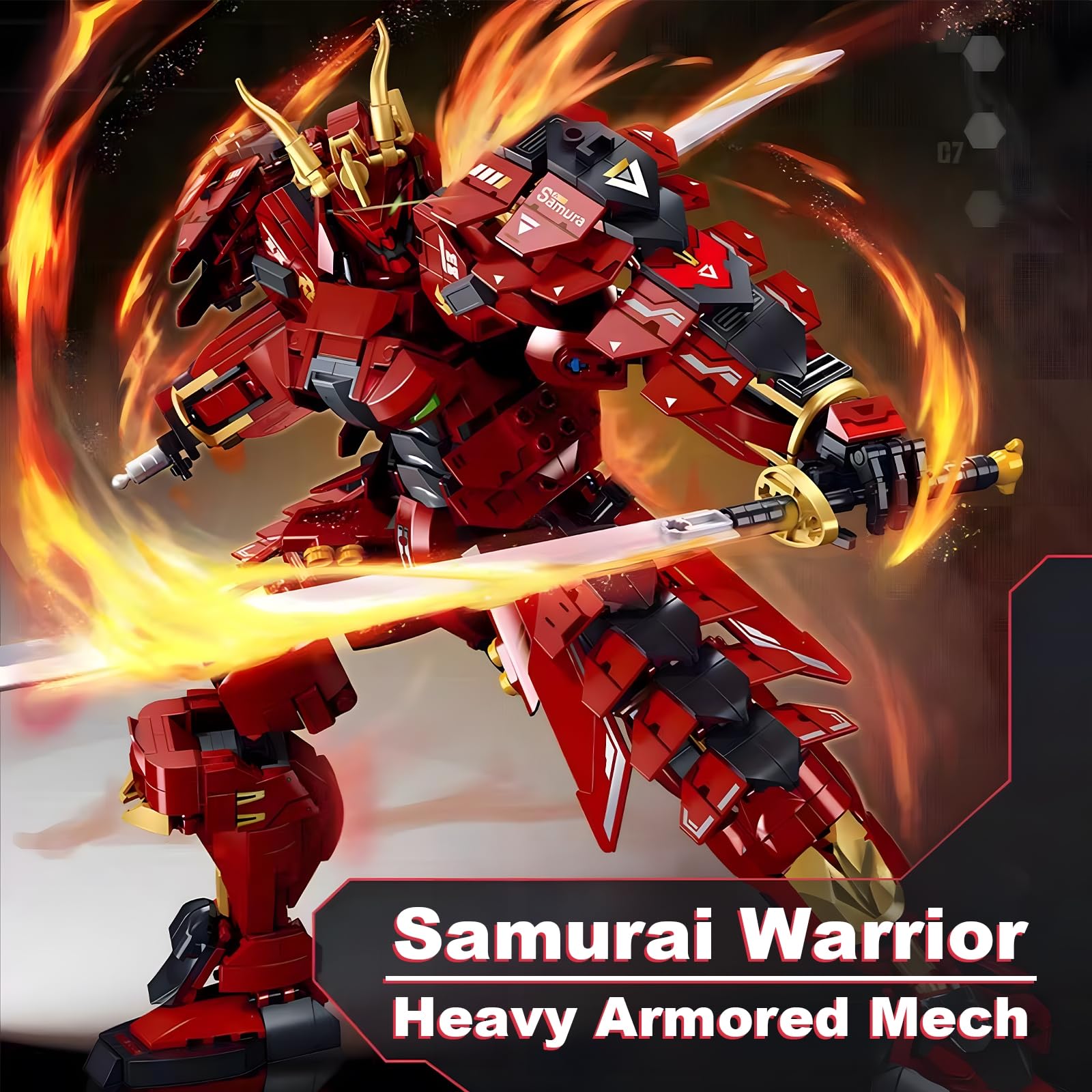 HIGH GODO Samurai Mech Warrior Model Building Sets, Double Swords Robot Building Blocks Toy Set, 923 Pieces Creative Collectible Gift for Adults Man