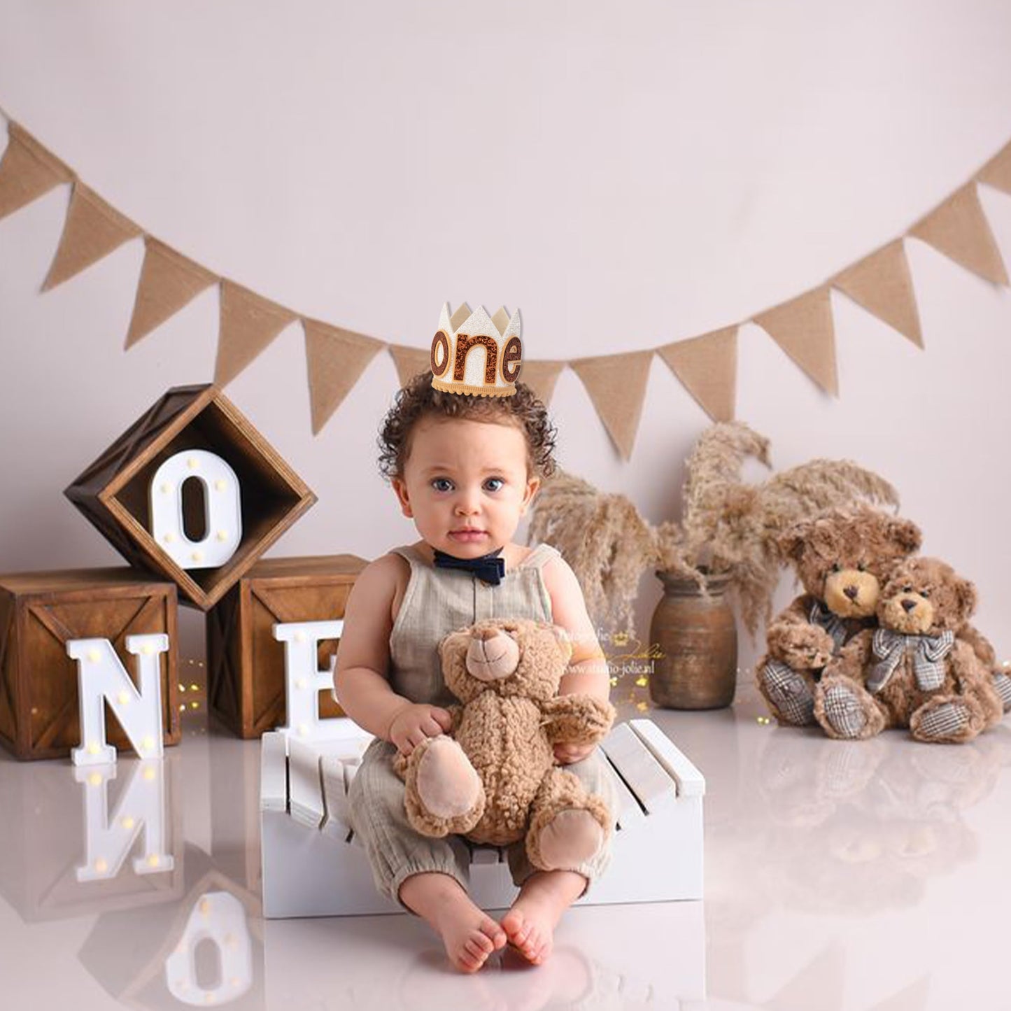 LINZYING White Glitter First Birthday Crown