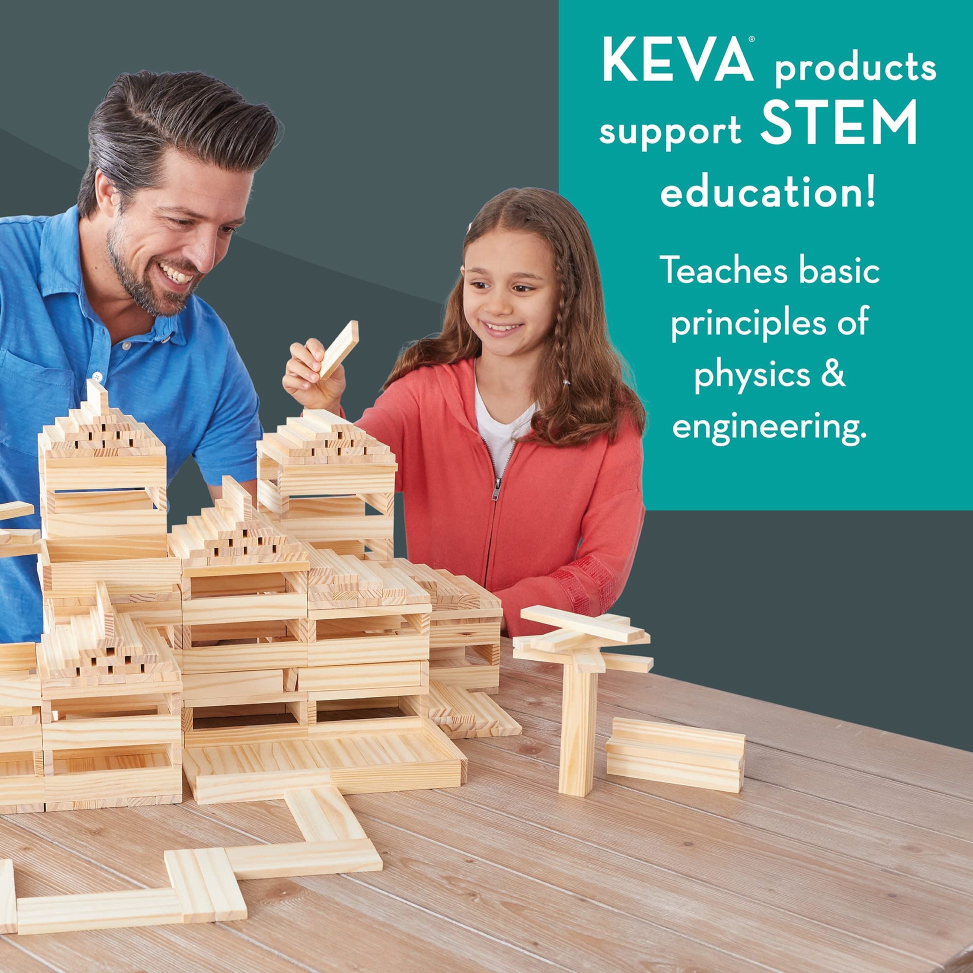 MindWare KEVA Contraptions, Wooden Blocks Building Set, Marble Run Kit, Includes 2 Balls - 400 Planks