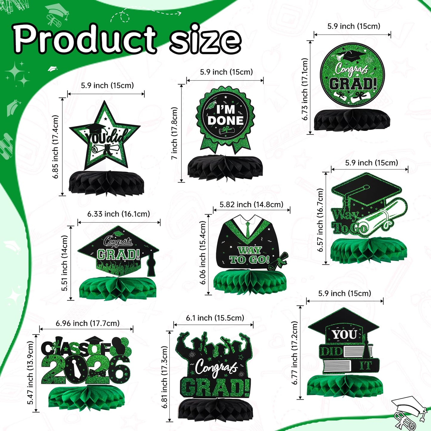 9PCS Graduation Table Decorations Green and Black CLASS OF 2026 Table Centerpiece Congratulate Graduation Table Toppers Graduation Decorations Party