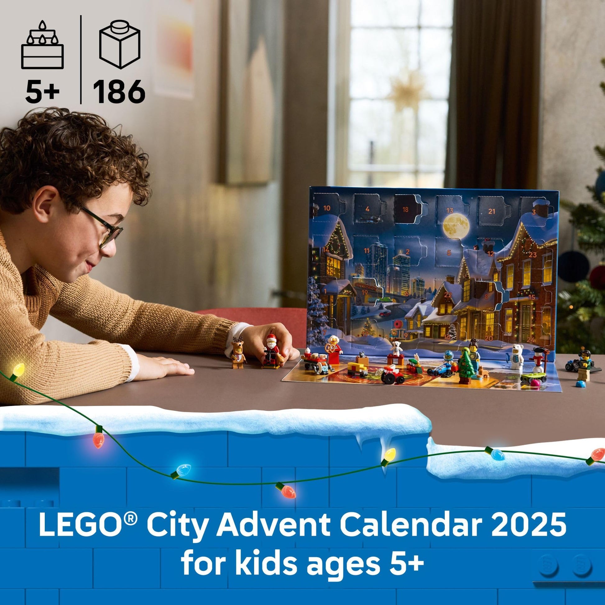 LEGO City Advent Calendar 2025 Kids Toy - Holiday Countdown Playset W/Santa & Mrs. Claus Minifigures for Boys & Girls, Ages 5+ - 24 Buildable