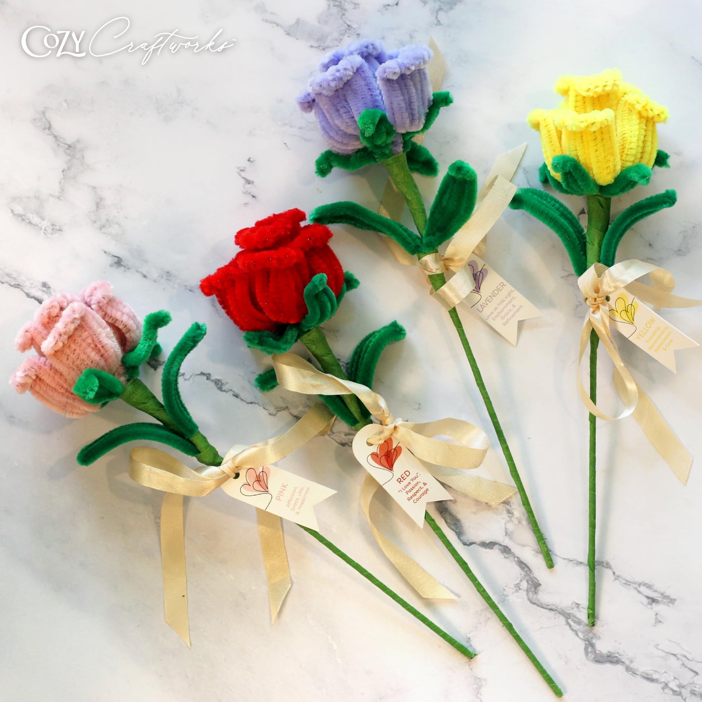 WeVeel Cozy Craftworks Chenille Stem Flower Craft Kit for Adults - CC 4 Gifttable Rose Bundle - Relaxing DIY Arts & Crafts Kit with All Supplies