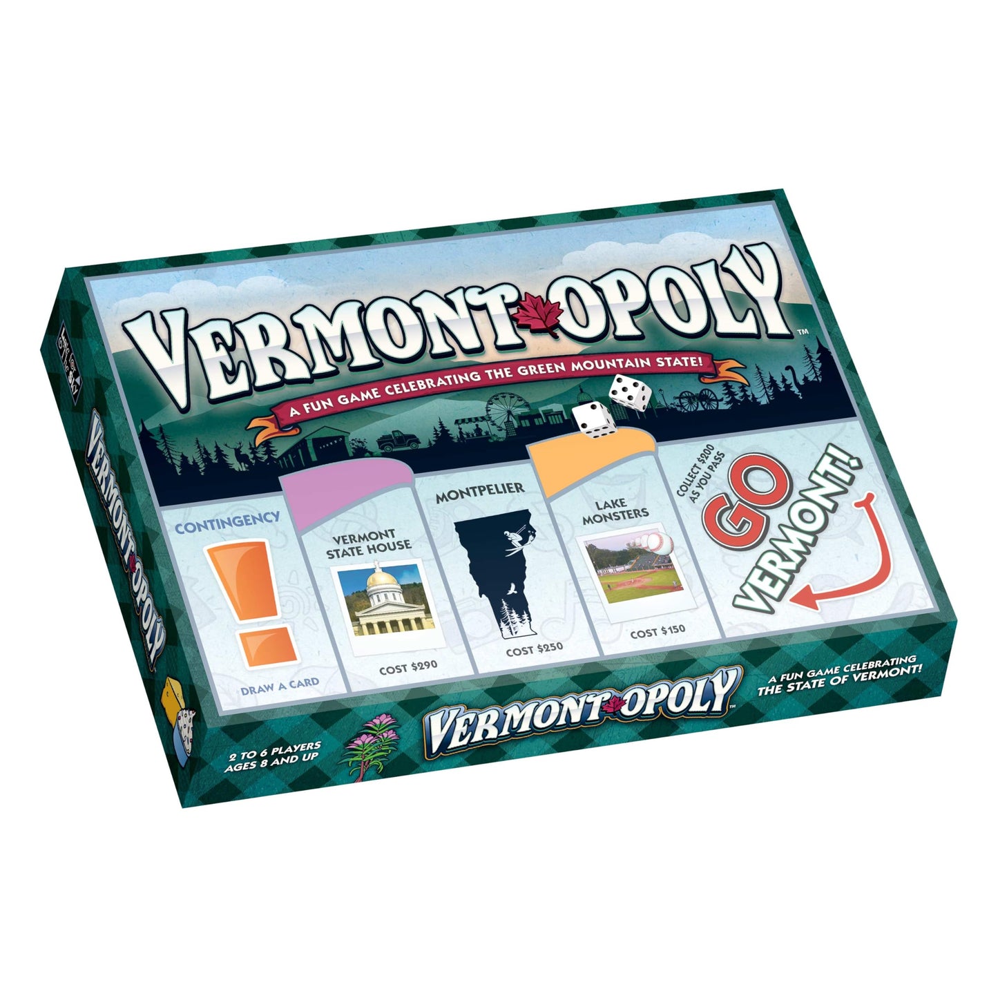 Late for The Sky Vermont-Opoly State Themed Family Board Game, Vermont Strategy Board Game for Adults and Kids, Ages 8+, 2-6 Players, Traditional or 1
