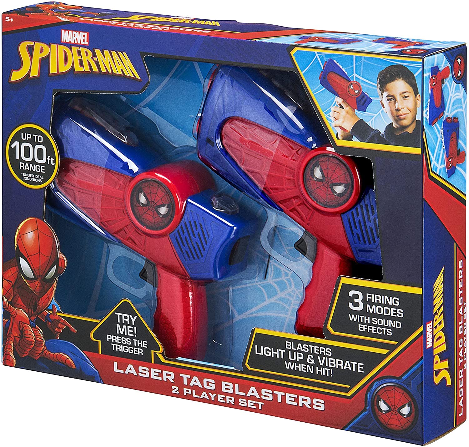 eKids Spiderman Laser-Tag for Kids Infared Lazer-Tag Blasters Lights Up & Vibrates When Hit