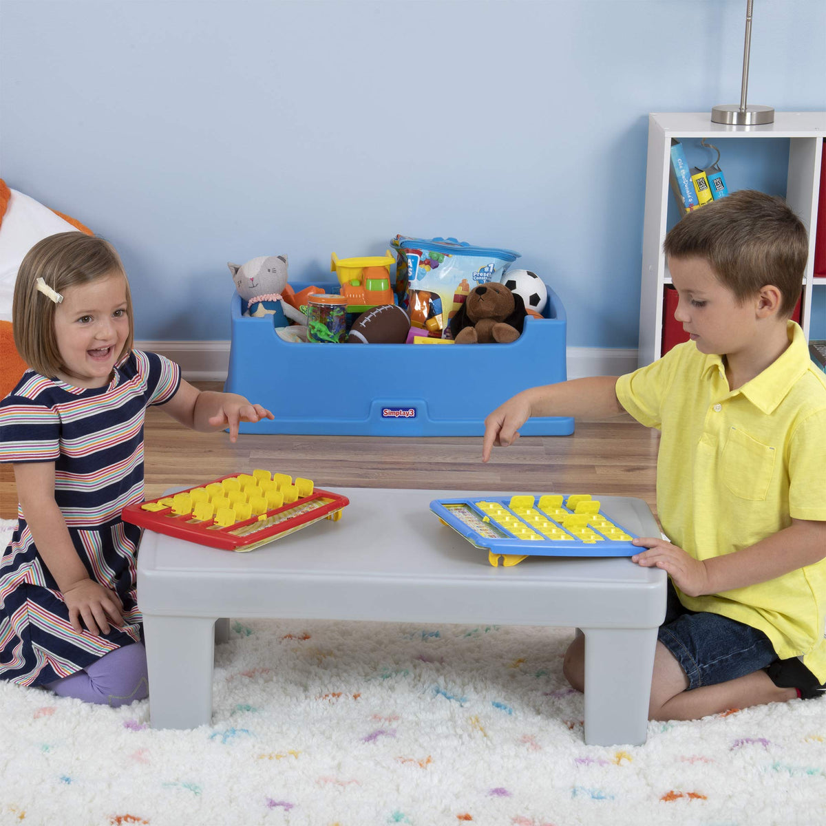 Simplay3 Play Around Toy Box Table, Multipurpose Kids Toy Box and Toddler Play Table for Toys, Art Supplies, Crafts, Durable, Plastic Large Toy Box