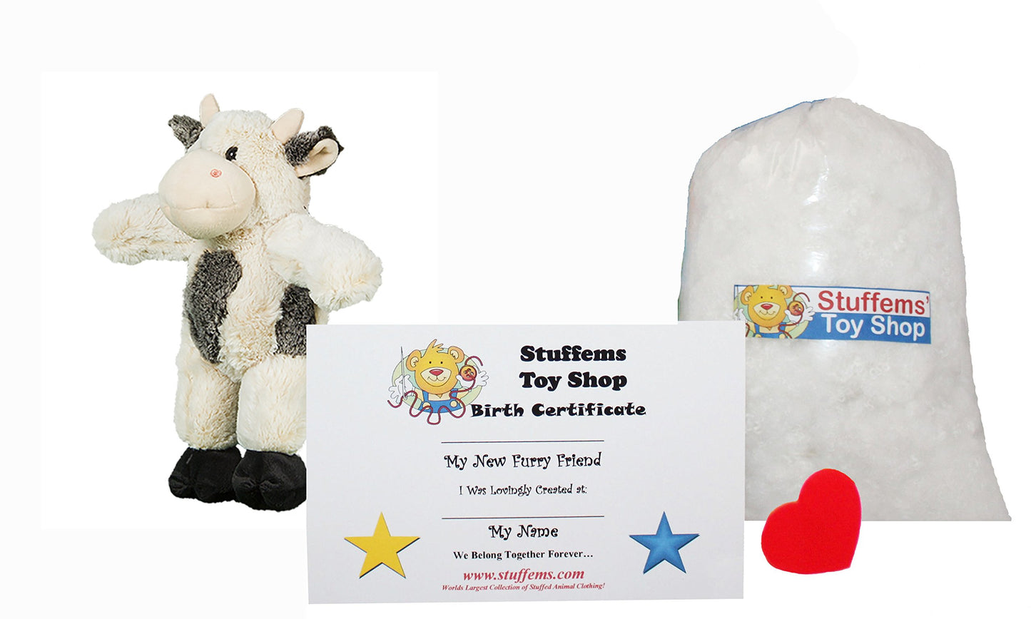 Stuffems Toy Shop Make Your Own Stuffed Animal Mini 8 Inch Bessie Mae Moo-Cho the Cow Kit - No Sewing Required!