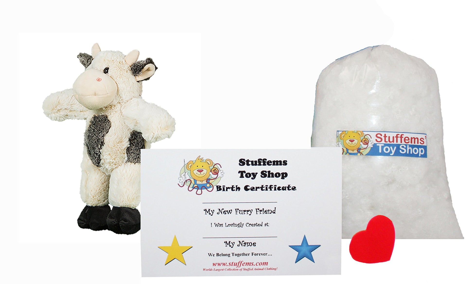 Stuffems Toy Shop Make Your Own Stuffed Animal Mini 8 Inch Bessie Mae Moo-Cho the Cow Kit - No Sewing Required!