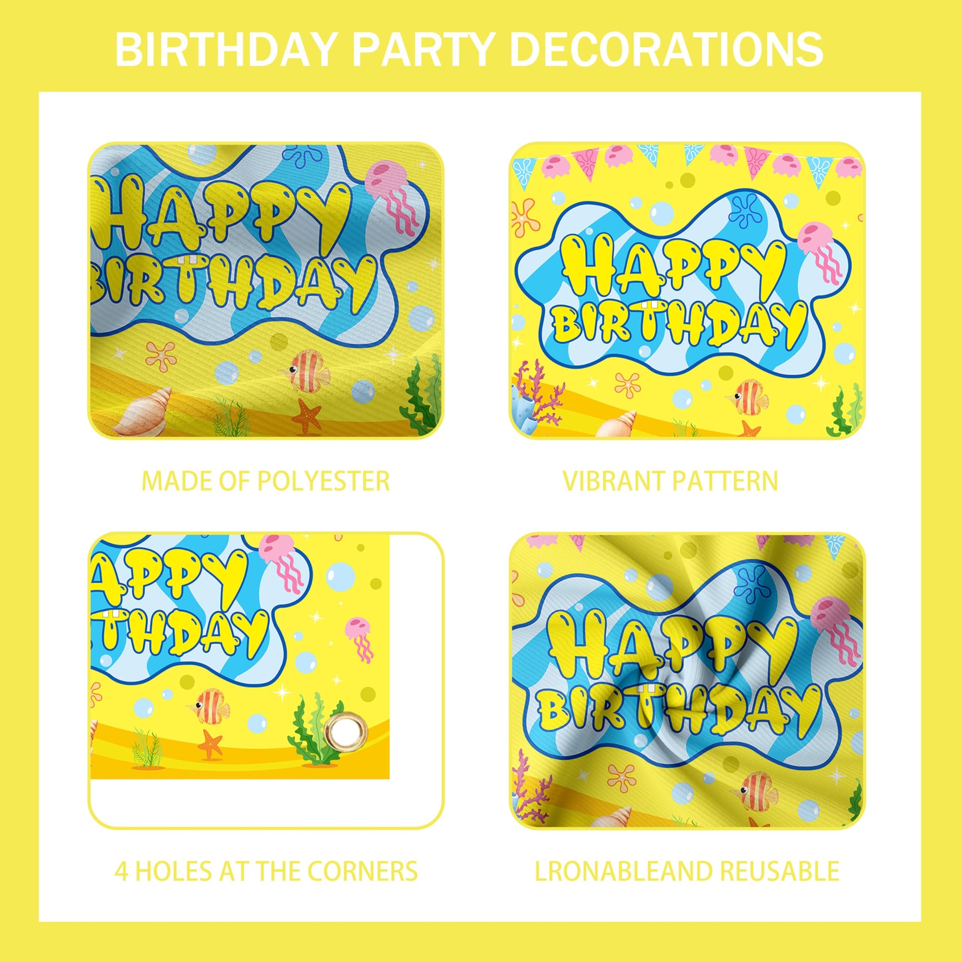 Cartoon Sponge Balloon Arch Kit-Blue Green Yellow Balloons Birthday Decorations For Boys girl,Party Decor Supplies Girls Including Happy Birthday