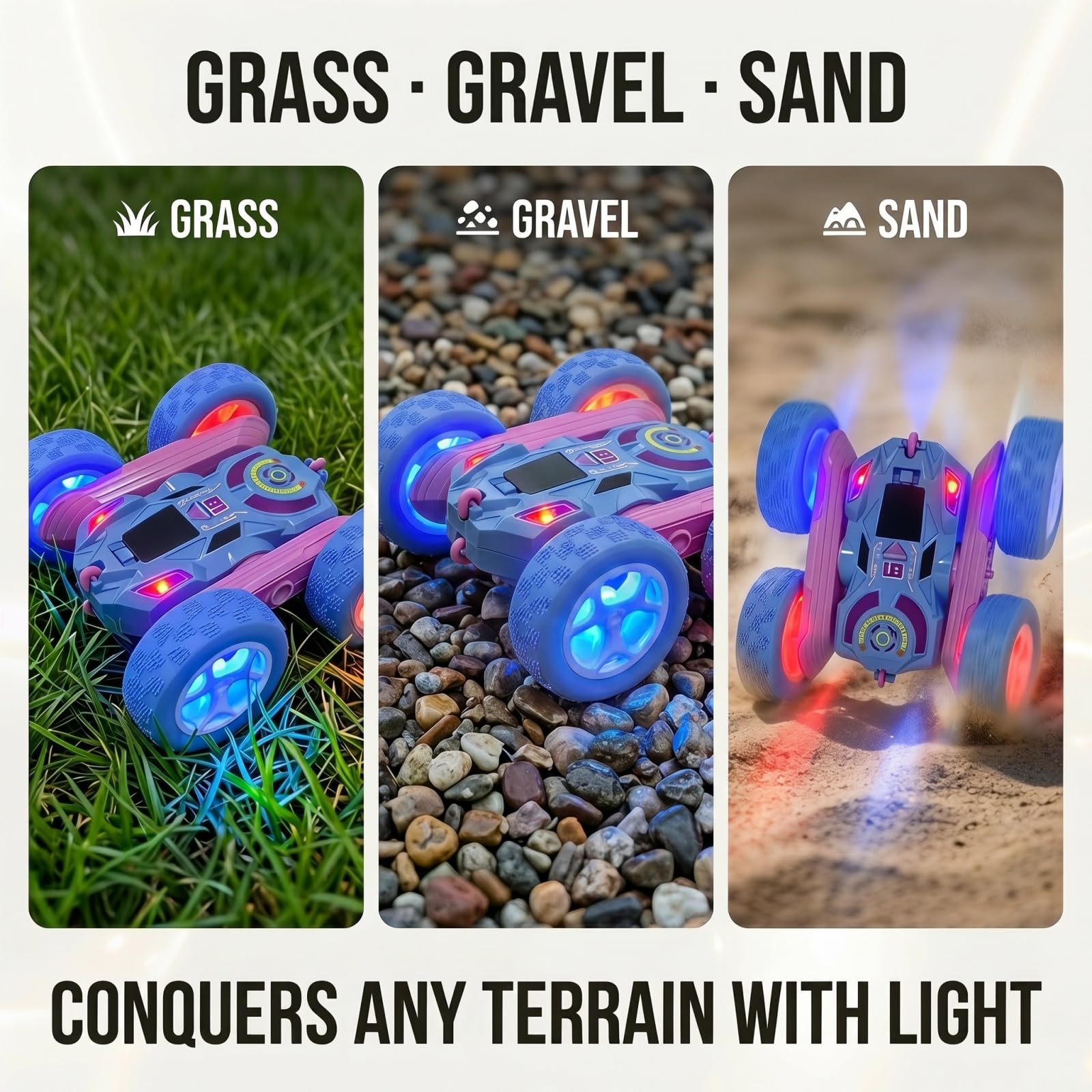 HAFASKA 2.4GHz RC Stunt Car with LED Wheels 4WD Double Sided