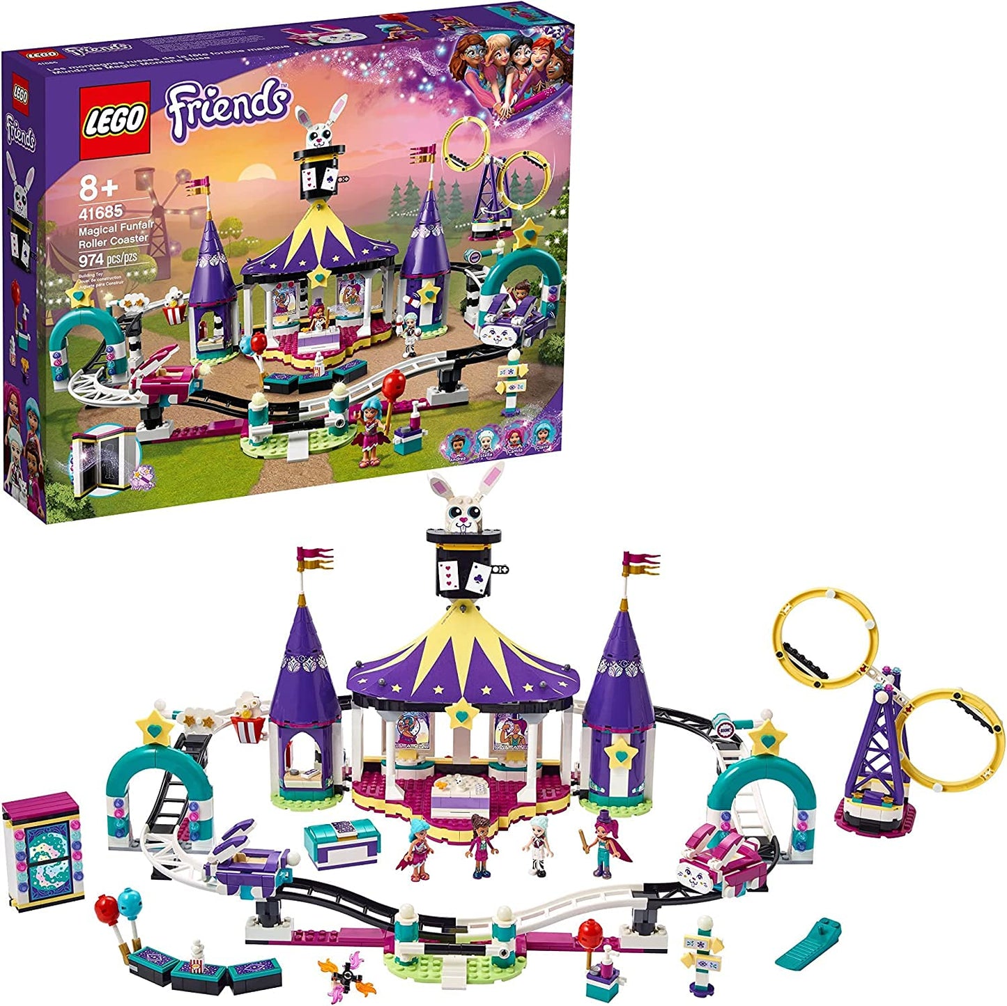 LEGO Friends Magical Funfair Roller Coaster 41685 Building Kit; Pretend Playset for Kids Who Love Theme Park Toys; New 2021 (974 Pieces)