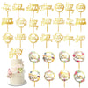 32 PCS Gold Happy Birthday Cake Toppers Flower Acrylic Birthday Cake Topper Cake Pick Decorations (Gold)