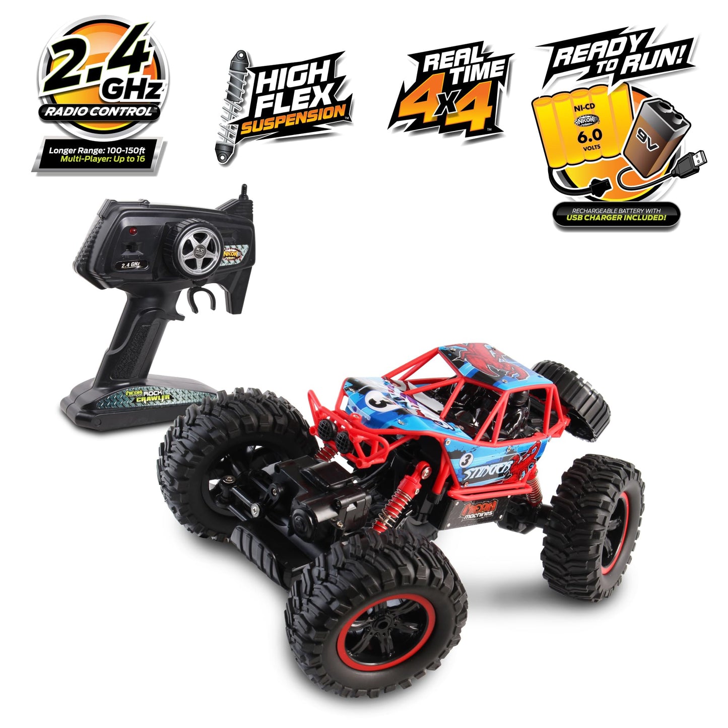 NKOK Mean Machines Rock Crawler Stinger 1/14 Scale RC 4x4 RTR, Ages 6+