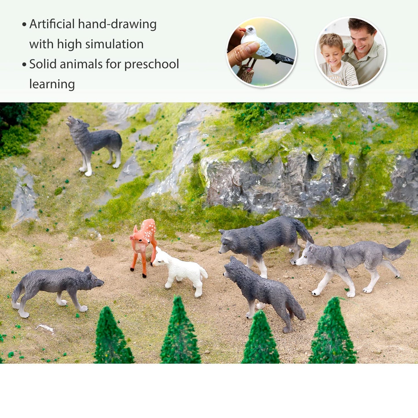 Volnau Wolf Toys Animal Figures 7PCS Figurines Zoo Pack for Toddlers Kids Christmas Decoration Gift Preschool Educational Sheep Jungle Forest Safari