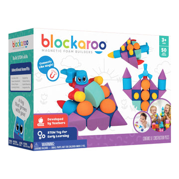Blockaroo Magnetic Foam Building Blocks - 50-Piece Set, Bath & Bathtub Toys for Toddlers, Sensory STEM Building Blocks for Kids Ages 3-5