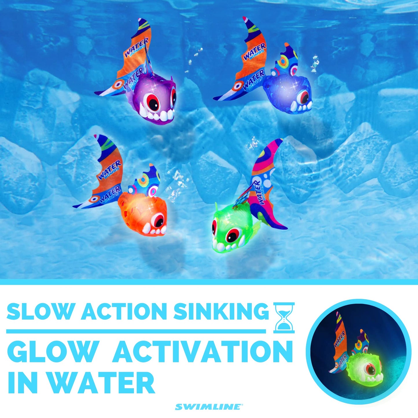 Swimline | Underwater Dive Toys for Kids | Light-Up Piranhas | 4-Pack
