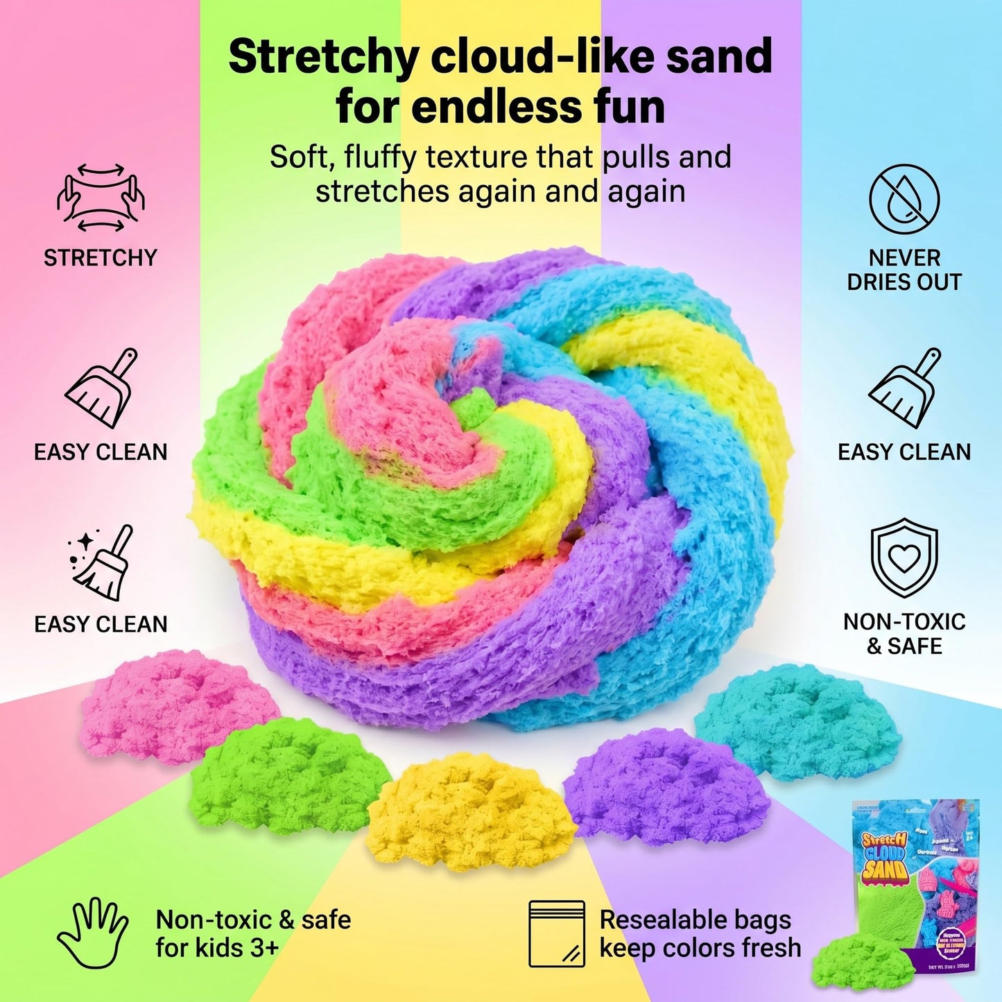 Carolart Stretchy Sensory Sand, Soft Cloud Sand, Play Sand Refill for Kids