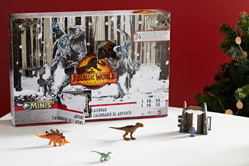 Mattel Jurassic World Dominion Advent Calendar, 24-Day Countdown, Daily Surprise of Mini Dinos, Humans & Gate Pieces, Holiday Gift