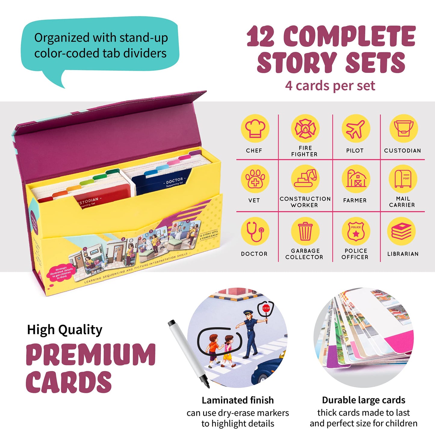 SPARK INNOVATIONS Kids Story Cards Sequence Game Large Storytelling and Sequencing Cards. Community Helper Stories for Sentence Building Educational
