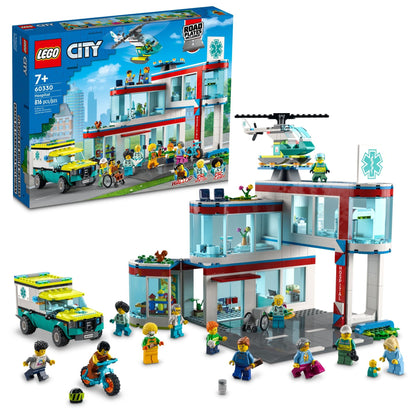 LEGO City Hospital Building Set 60330 with Toy Ambulance, Rescue Helicopter and 12 Mini Figures, Pretend Play Toy Hospital for Educational Fun,
