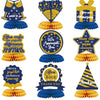 WINPOGEE 9PCS We Appreciate You Honeycomb Centerpieces Blue Gold Glitter Thank You Table Centerpieces Table Topper Decor Teacher Doctor Nurse Employee