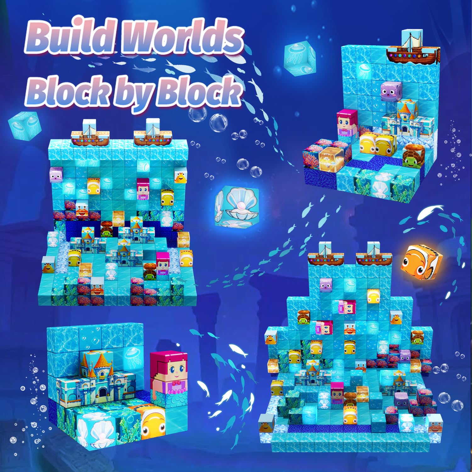 Magnetic Blocks for Kids, 100PCS Mermaid Magnetic Cube Building Set Toys
