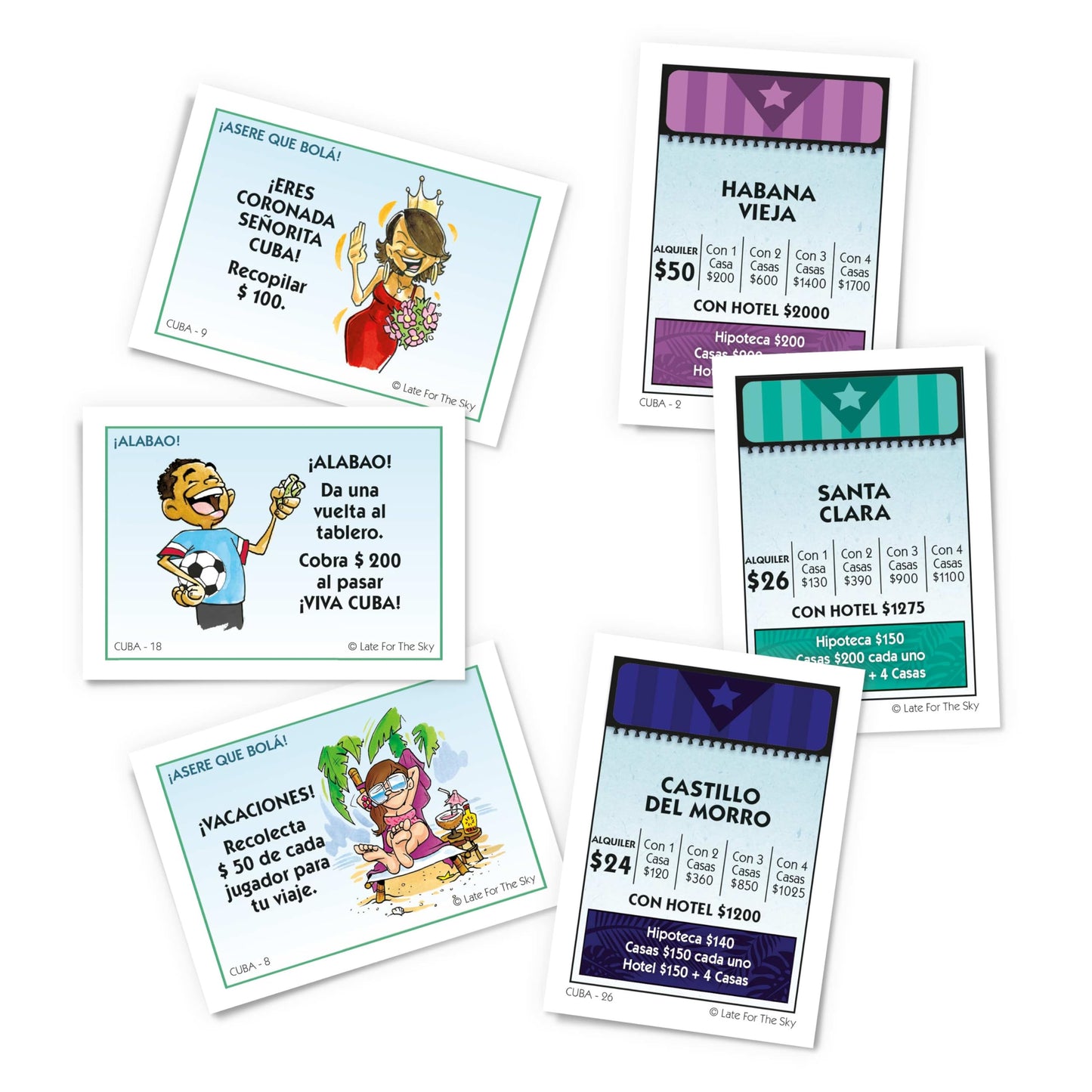 Late for The Sky Cuba-Opoly Family Board Game, Opoly-Style Strategy Fun for Ages 8+, 2-6 Players, Cuba Travel Theme Gift for Family Game Night