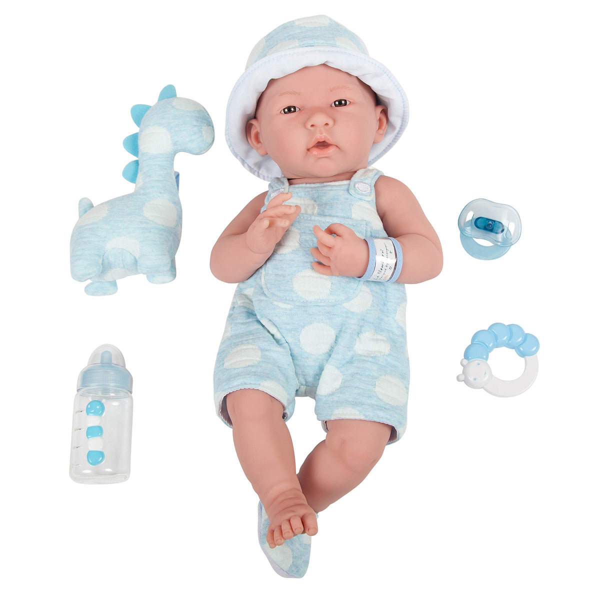 JC Toys La Newborn All-Vinyl-Anatomically Correct Real Boy 15" Baby Doll in Blue and Deluxe Accessories, Designed by Berenguer., Blue - Dots,