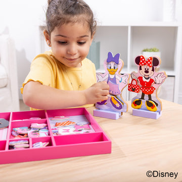 Melissa & Doug Disney Minnie Mouse and Daisy Duck Deluxe Wooden Magnetic Dress-Up; 2 Fashion Dolls with Stands for Pretend Play, 52 Pieces - FSC