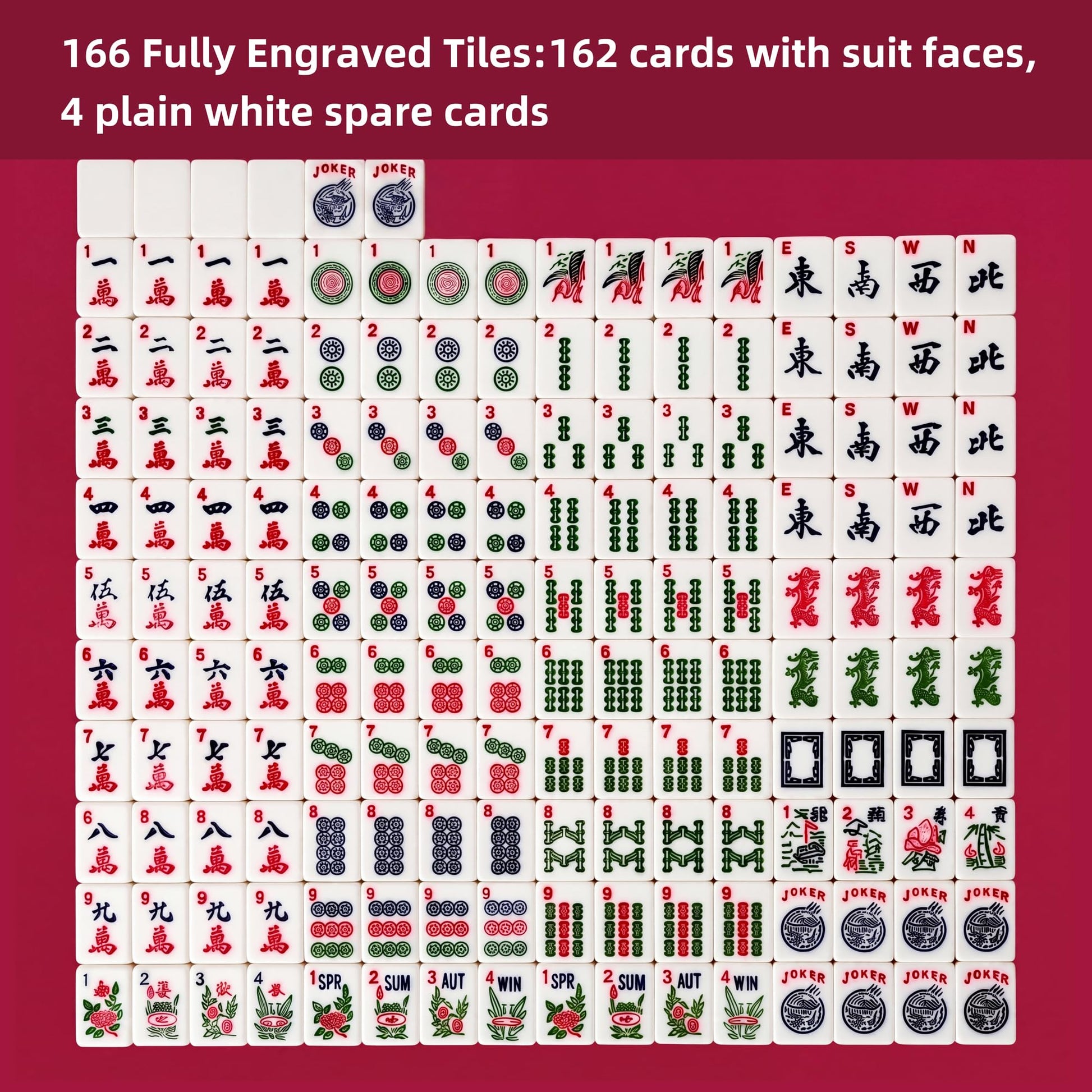 WonderTopia American Mahjong Set with Beige Navy Carrying Bag, 166 White Tiles, 4 All-in-One Color Racks and Pushers, Mahjong Tiles Set for Family