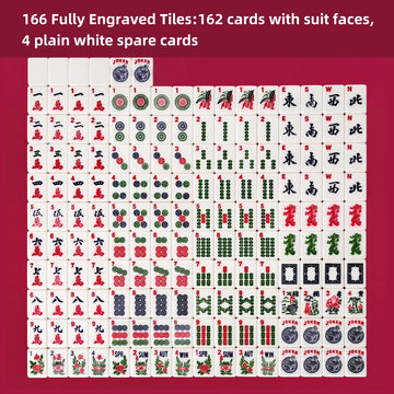 WonderTopia American Mahjong Set with Beige Navy Carrying Bag, 166 White Tiles, 4 All-in-One Color Racks and Pushers, Mahjong Tiles Set for Family