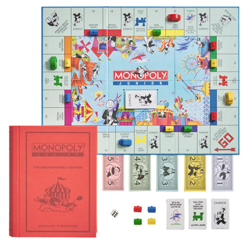 WS Game Company Monopoly Junior Vintage Bookshelf Edition: Linen Fabric-Wrapped Book Case - Classic Monopoly Jr. Board Game for Family Game Night (2-4