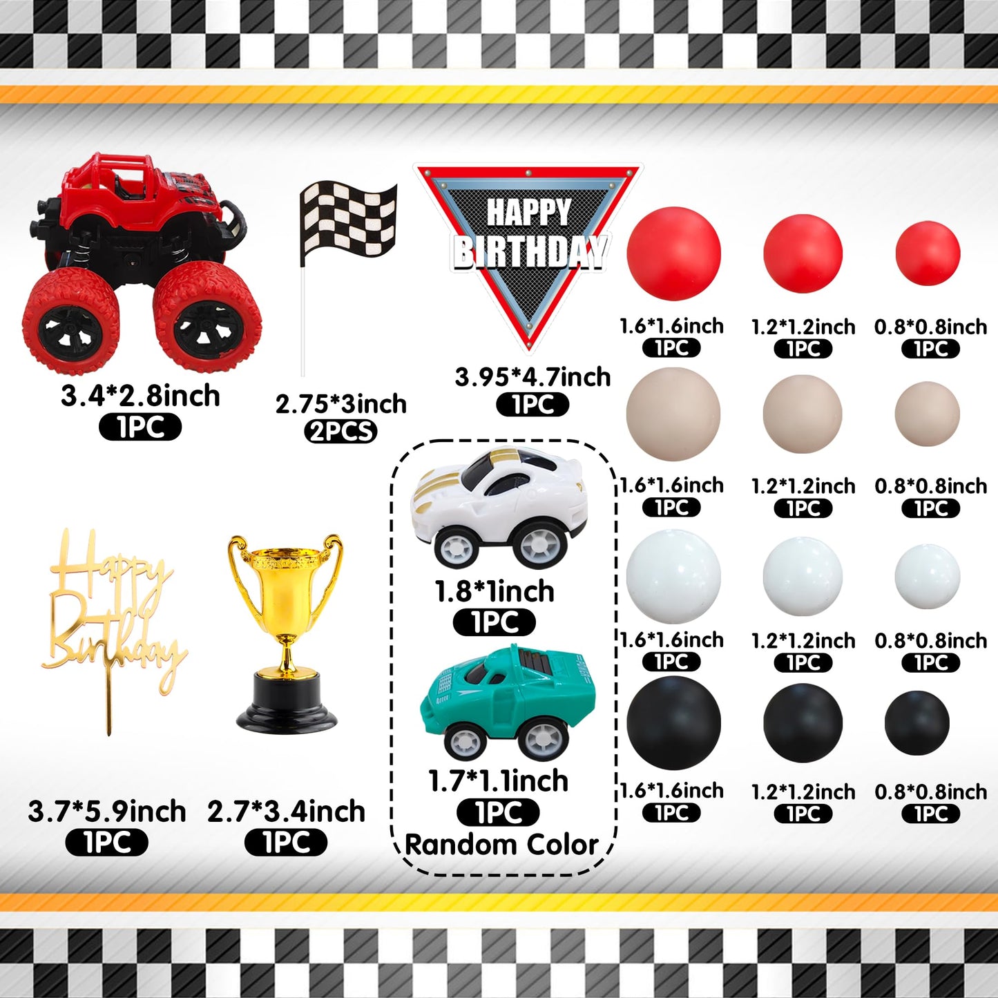20 PCS Truck Cake Toppers Truck Cake Decorations Hot Red Ball Race Car Flame Blaze Wheel Cake Toppers for Truck Themed Birthday (Truck 1)